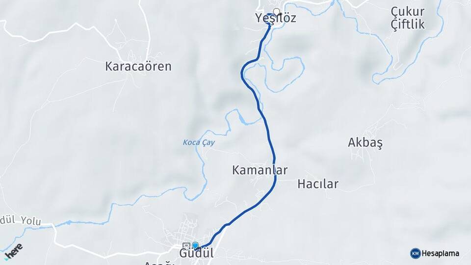 Ankara Güdül Yeşilöz Güdül Arası Kaç Km - Yol Haritası