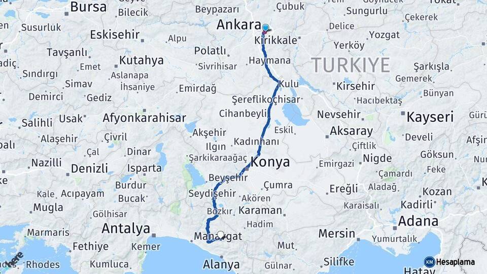 Ankara Gündoğmuş Antalya Arası Kaç Km - Yol Haritası