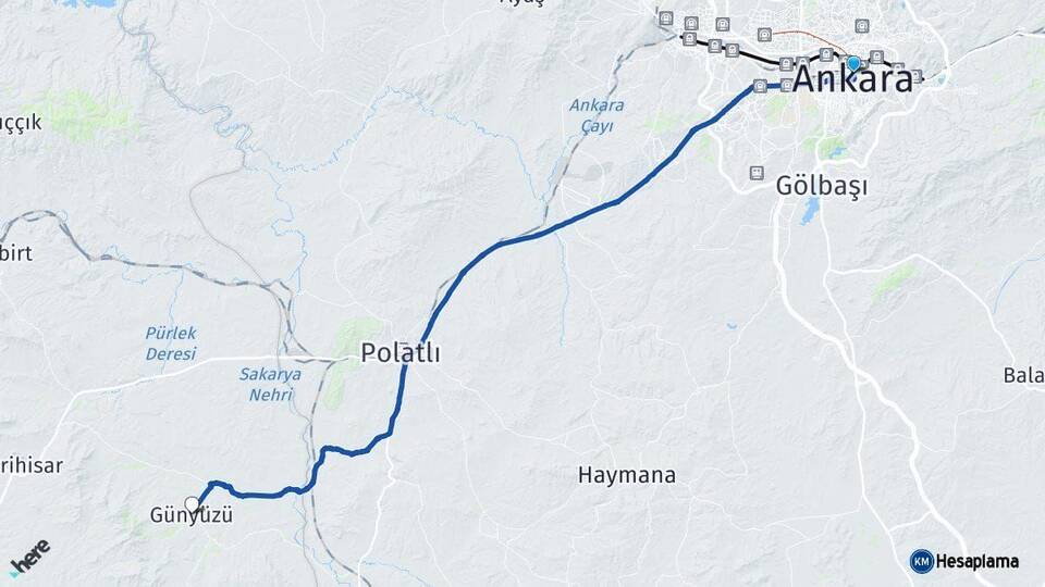 Ankara Günyüzü Eskişehir Arası Kaç Km - Yol Haritası