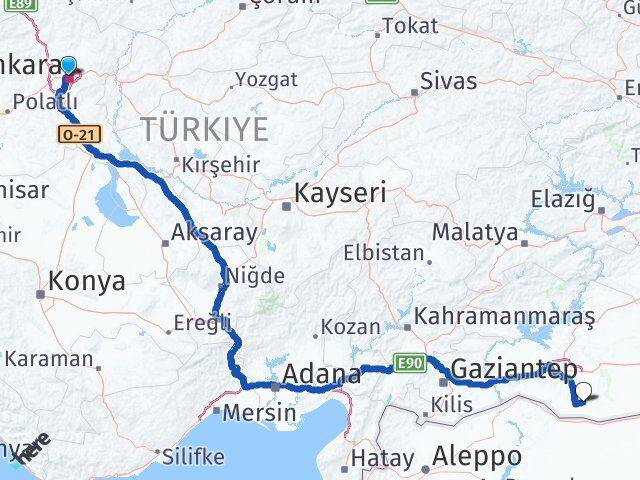 Ankara Harran Şanlıurfa Arası Kaç Km - Yol Haritası