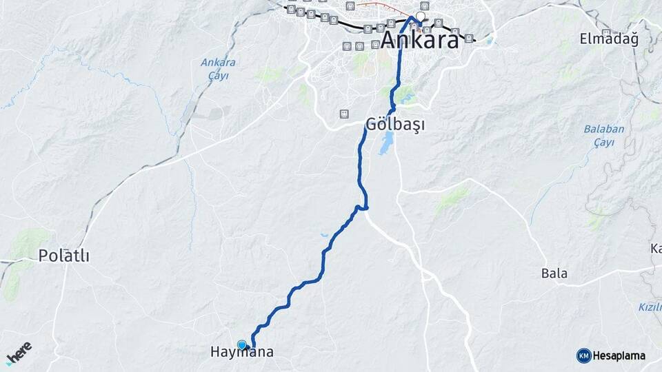 Ankara Haymana Altındağ Arası Kaç Km - Yol Haritası