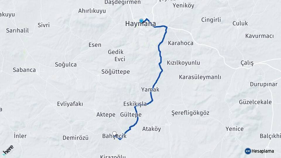 Ankara Haymana Bahçecik Haymana Arası Kaç Km - Yol Haritası