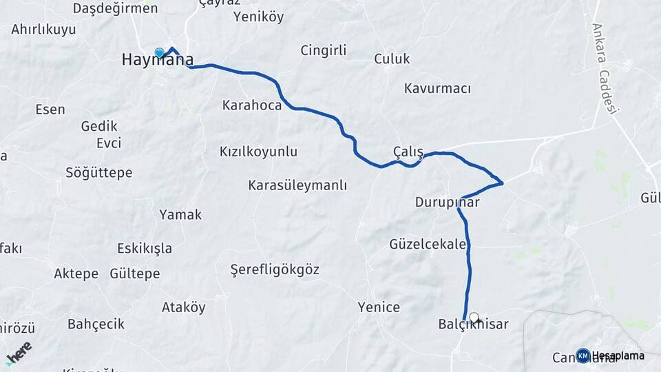 Ankara Haymana Balçıkhisar Haymana Arası Kaç Km - Yol Haritası