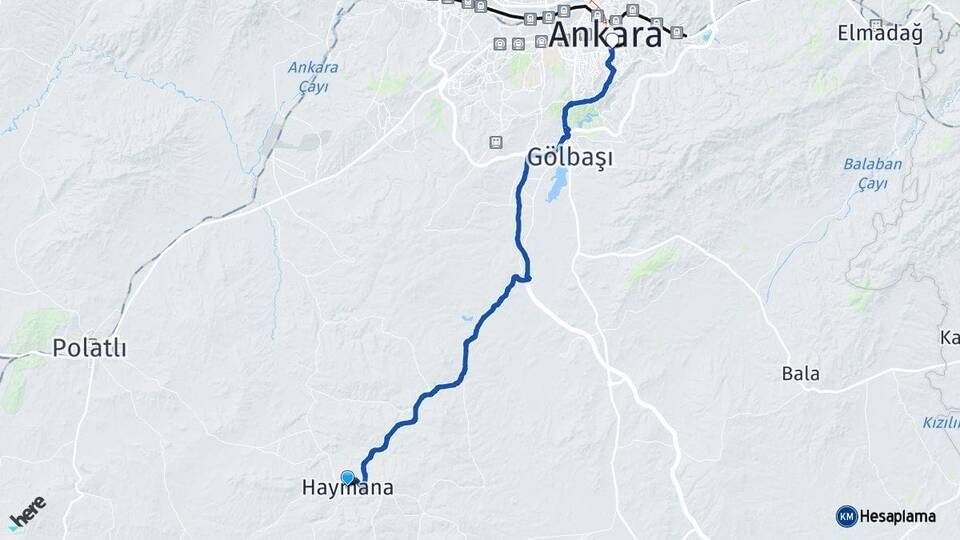 Ankara Haymana Çankaya Arası Kaç Km - Yol Haritası