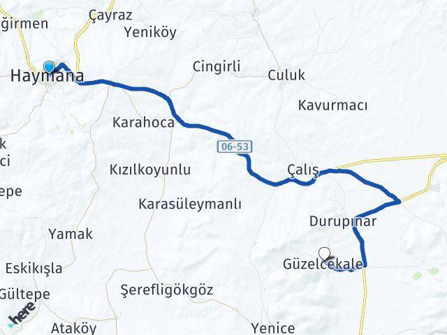 Ankara Haymana Güzelcekale Haymana Arası Kaç Km - Yol Haritası