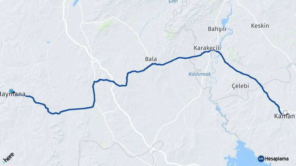 Ankara Haymana Kaman Kırşehir Arası Kaç Km - Yol Haritası