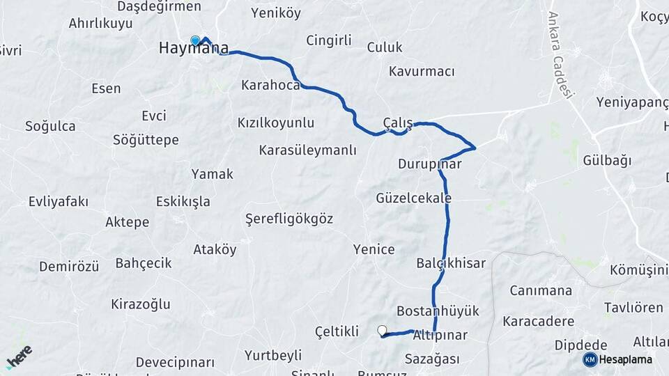 Ankara Haymana Kutluhan Haymana Arası Kaç Km - Yol Haritası
