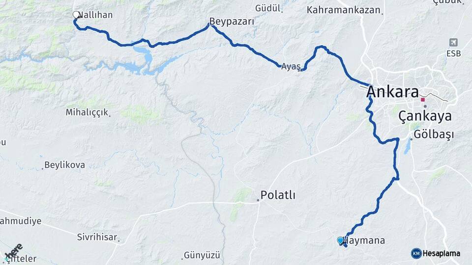 Ankara Haymana Nallıhan Arası Kaç Km - Yol Haritası