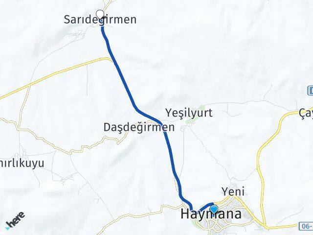 Ankara Haymana Sarıdeğirmen Haymana Arası Kaç Km - Yol Haritası