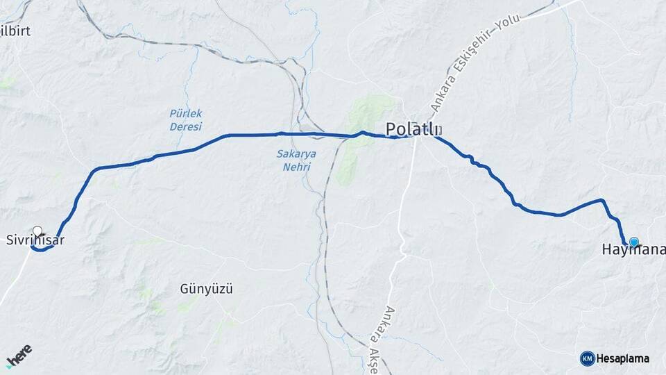 Ankara Haymana Sivrihisar Eskişehir Arası Kaç Km - Yol Haritası
