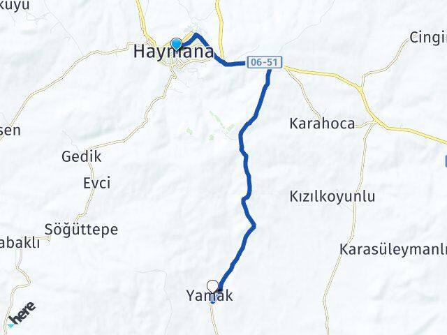 Ankara Haymana Yamak Haymana Arası Kaç Km - Yol Haritası