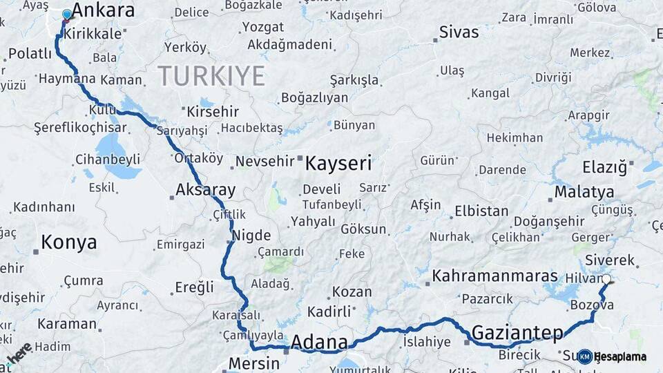 Ankara Hilvan Şanlıurfa Arası Kaç Km - Yol Haritası