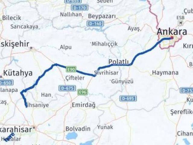 Ankara İhsaniye Afyonkarahisar Arası Kaç Km - Yol Haritası