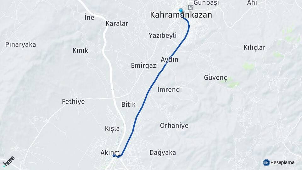 Ankara Kahramankazan Akıncı Kahramankazan Arası Kaç Km - Yol Haritası