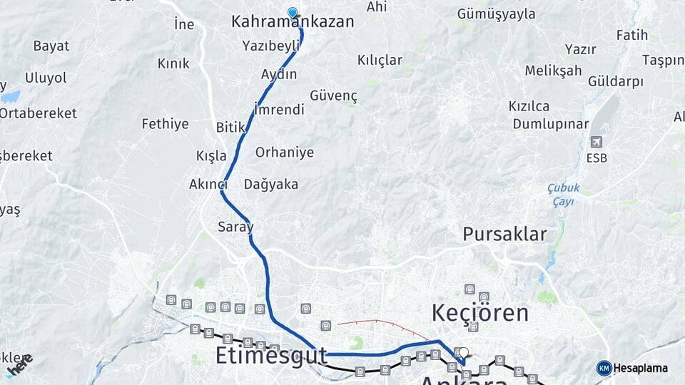 Ankara Kahramankazan Altındağ Arası Kaç Km - Yol Haritası