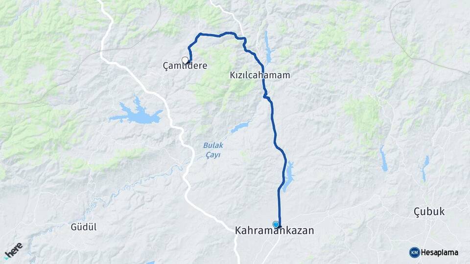 Ankara Kahramankazan Çamlıdere Arası Kaç Km - Yol Haritası