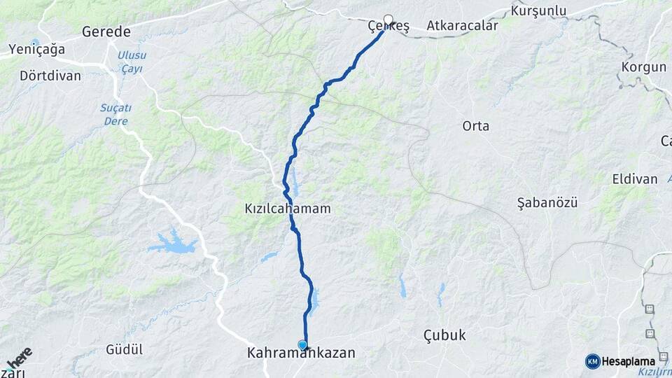 Ankara Kahramankazan Çerkeş Çankırı Arası Kaç Km - Yol Haritası