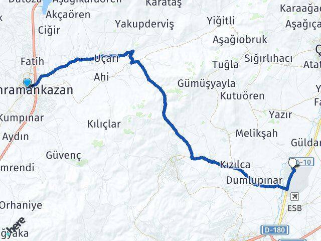 Ankara Kahramankazan Esenboğa Çubuk Arası Kaç Km - Yol Haritası