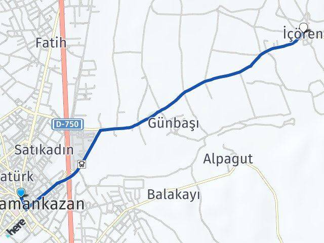 Ankara Kahramankazan İçören Kahramankazan Arası Kaç Km - Yol Haritası