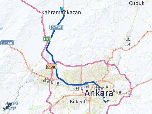 Ankara Kahramankazan Kırkkonaklar Çankaya Arası Kaç Km - Yol Haritası