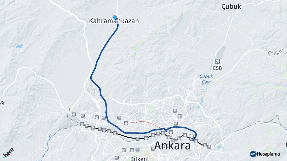 Ankara Kahramankazan Mamak Arası Kaç Km - Yol Haritası