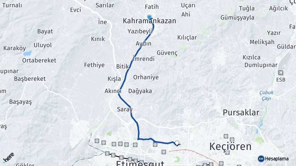 Ankara Kahramankazan Ostim Yenimahalle Arası Kaç Km - Yol Haritası