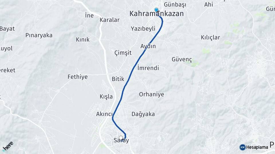 Ankara Kahramankazan Saray Kahramankazan Arası Kaç Km - Yol Haritası