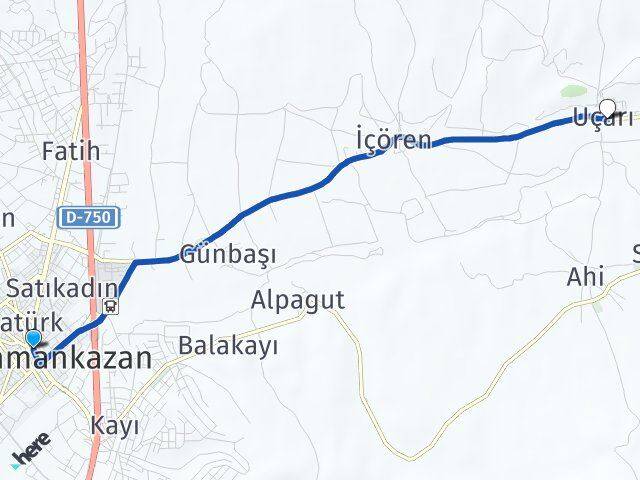 Ankara Kahramankazan Uçarı Kahramankazan Arası Kaç Km - Yol Haritası