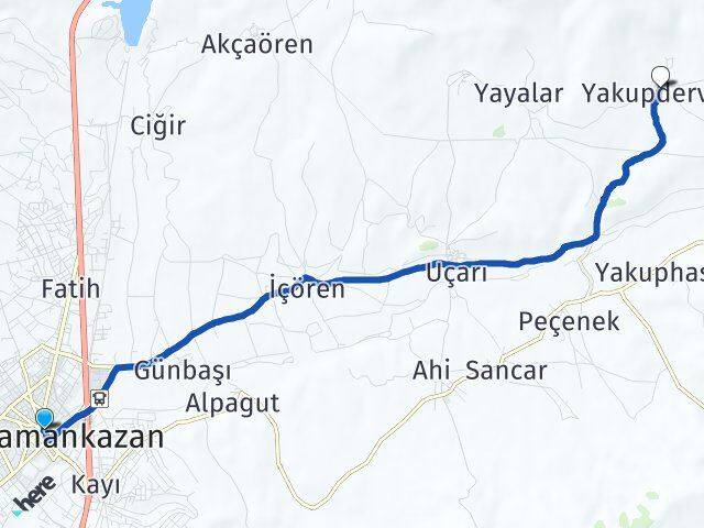 Ankara Kahramankazan Yakupderviş Kahramankazan Arası Kaç Km - Yol Haritası