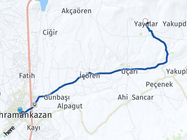 Ankara Kahramankazan Yayalar Kahramankazan Arası Kaç Km - Yol Haritası