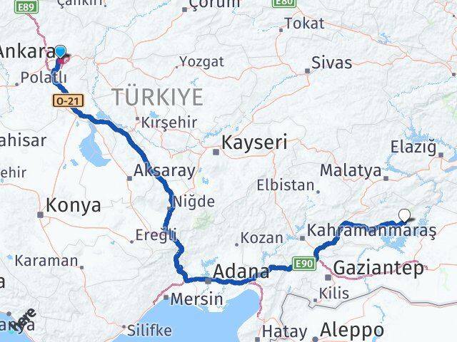 Ankara Kahta Adıyaman Arası Kaç Km - Yol Haritası