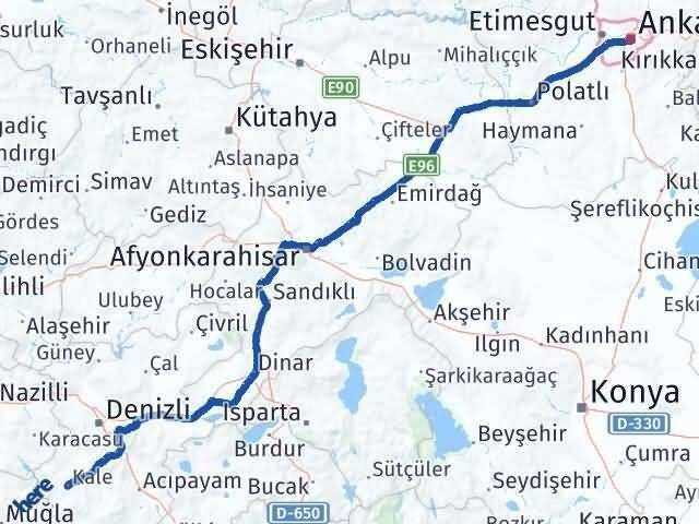 Ankara Kale Denizli Arası Kaç Km - Yol Haritası