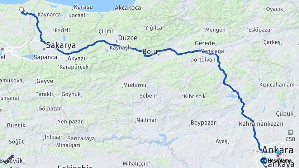 Ankara Kandıra Kocaeli Arası Kaç Km - Yol Haritası