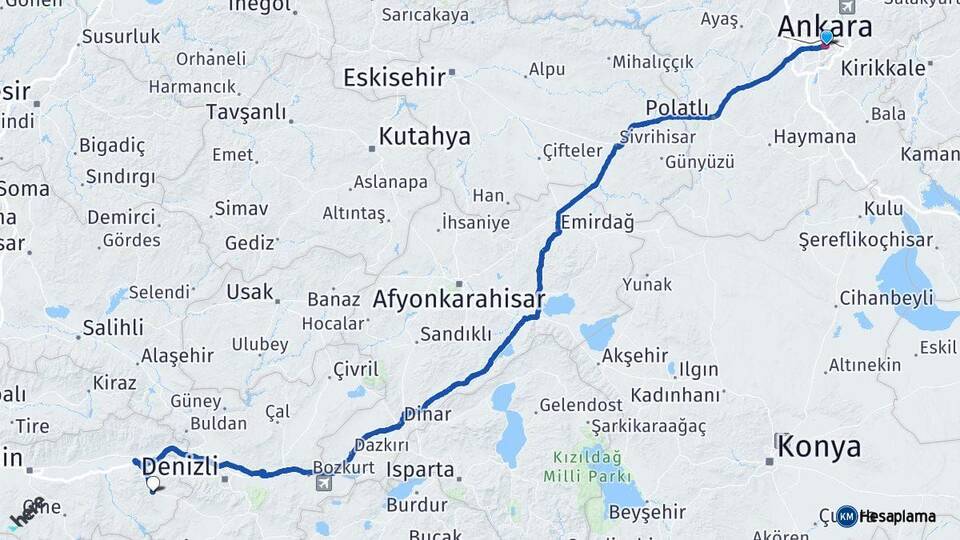 Ankara Karacasu Aydın Arası Kaç Km - Yol Haritası