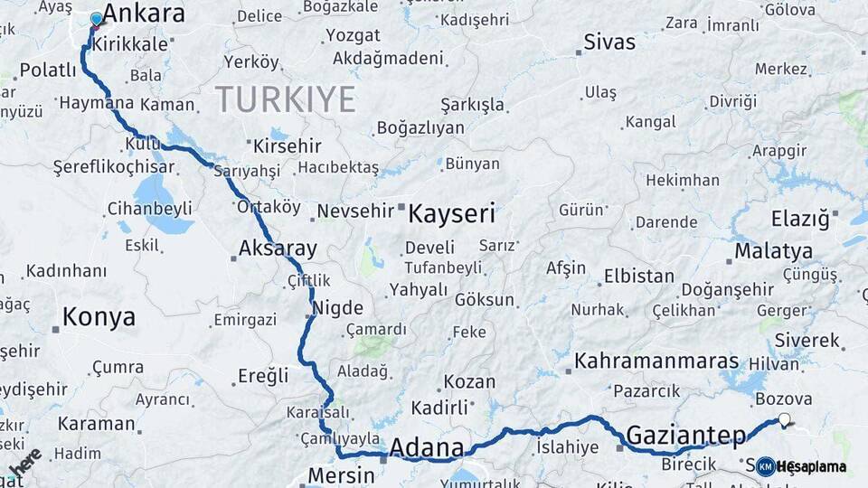 Ankara Karaköprü Şanlıurfa Arası Kaç Km - Yol Haritası