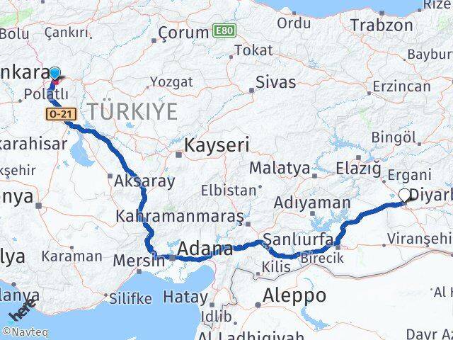 Ankara Kayapınar Diyarbakır Arası Kaç Km - Yol Haritası