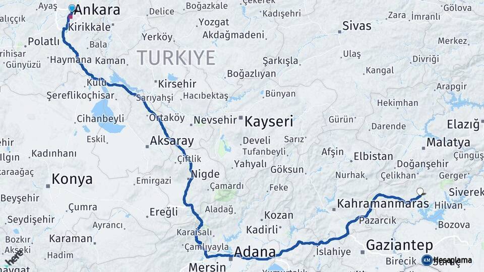 Ankara Keçiören Adıyaman Arası Kaç Km - Yol Haritası