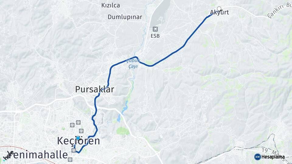 Ankara Keçiören Akyurt Arası Kaç Km - Yol Haritası