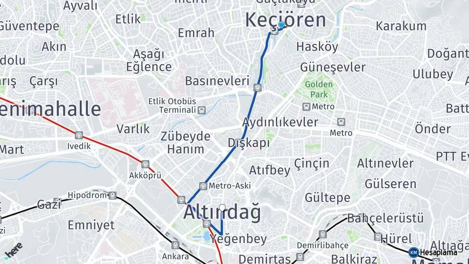 Ankara Keçiören Altındağ Arası Kaç Km - Yol Haritası
