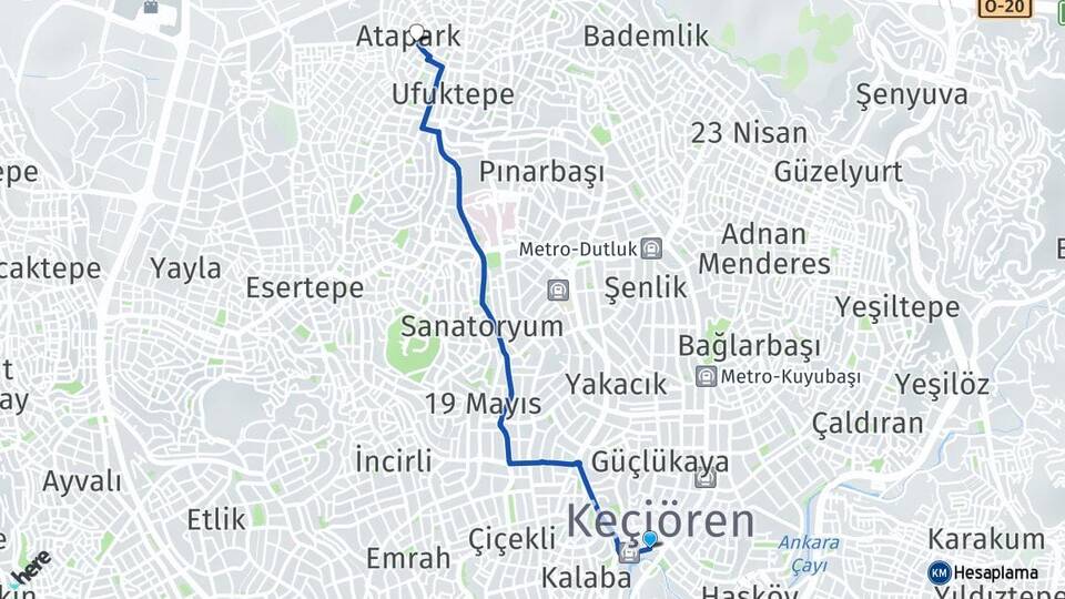 Ankara Keçiören Atapark Keçiören Arası Kaç Km - Yol Haritası
