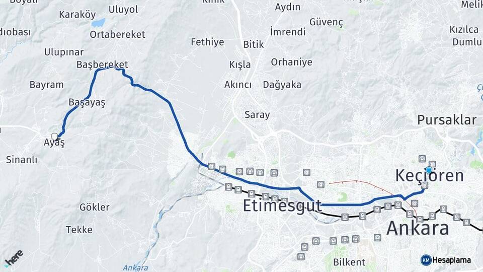 Ankara Keçiören Ayaş Arası Kaç Km - Yol Haritası