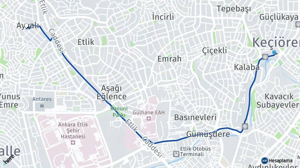 Ankara Keçiören Ayvalı Keçiören Arası Kaç Km - Yol Haritası