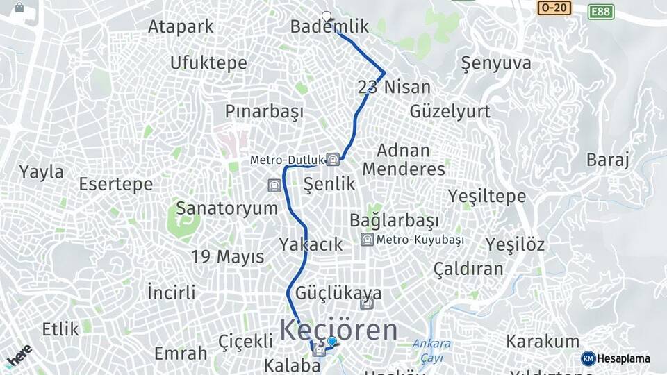 Ankara Keçiören Bademlik Keçiören Arası Kaç Km - Yol Haritası