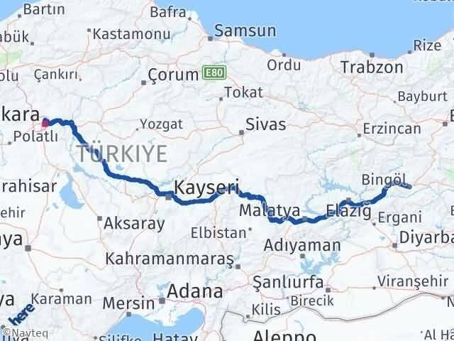 Ankara Keçiören Bingöl Arası Kaç Km - Yol Haritası