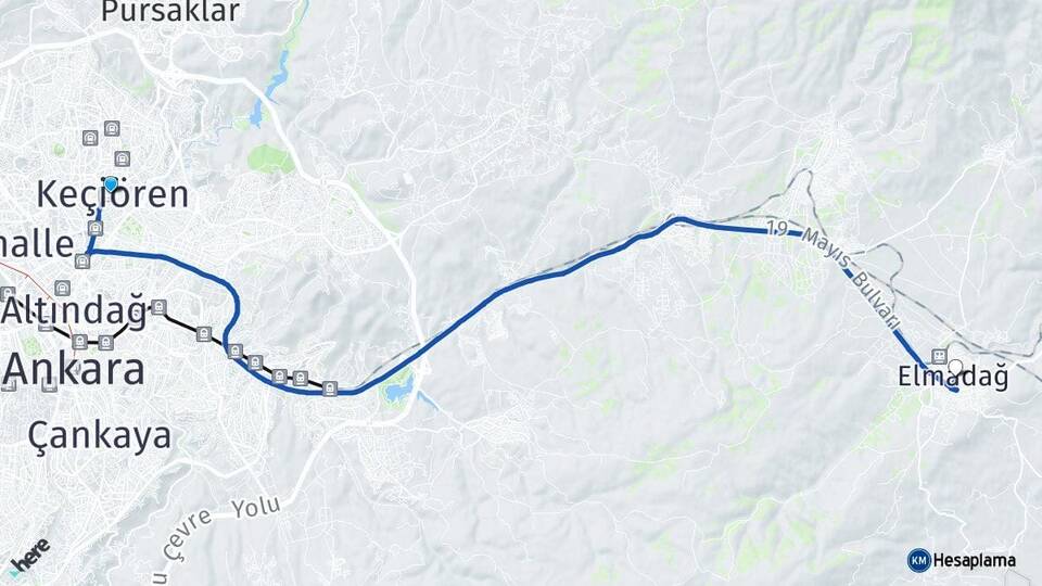 Ankara Keçiören Elmadağ Arası Kaç Km - Yol Haritası
