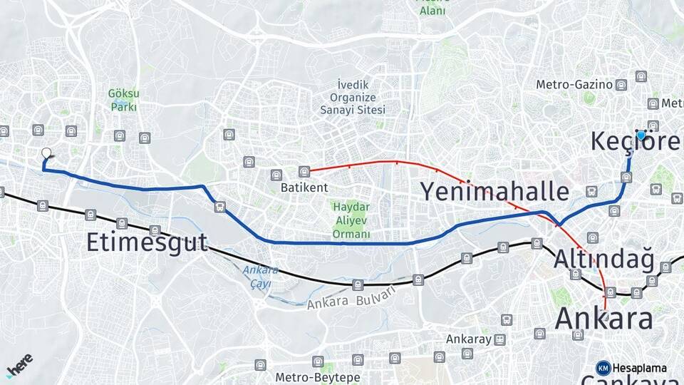 Ankara Keçiören Eryaman Etimesgut Arası Kaç Km - Yol Haritası