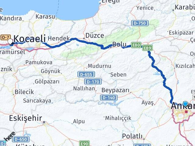 Ankara Keçiören Etlik İzmit Kocaeli Arası Kaç Km - Yol Haritası