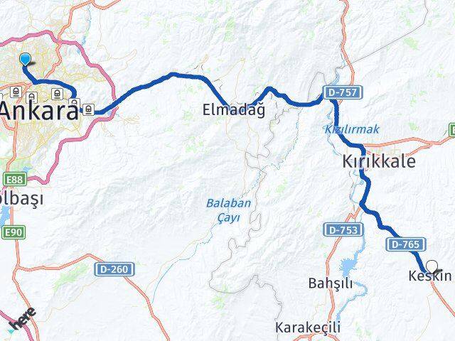 Ankara Keçiören Etlik Keskin Kırıkkale Arası Kaç Km - Yol Haritası