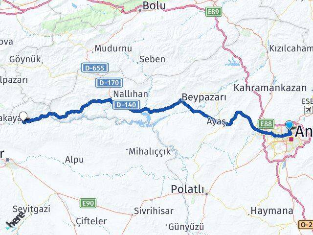 Ankara Keçiören Etlik Sarıcakaya Eskişehir Arası Kaç Km - Yol Haritası