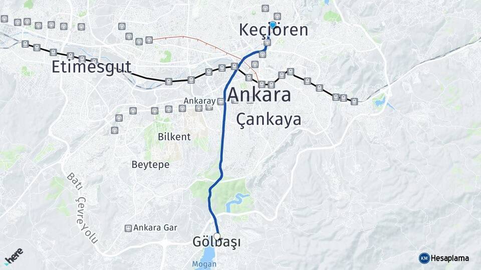 Ankara Keçiören Gölbaşı Arası Kaç Km - Yol Haritası
